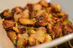 Brussels sprouts with pears and pistachios