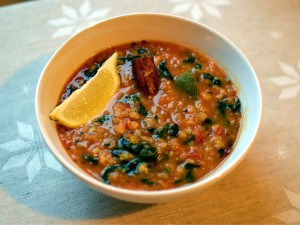 Lentil soup with spinach
