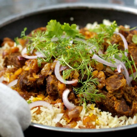 National dish of Kuwait - Machboos Laham