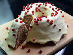 soft gingerbread cake with orange cream cheese frosting