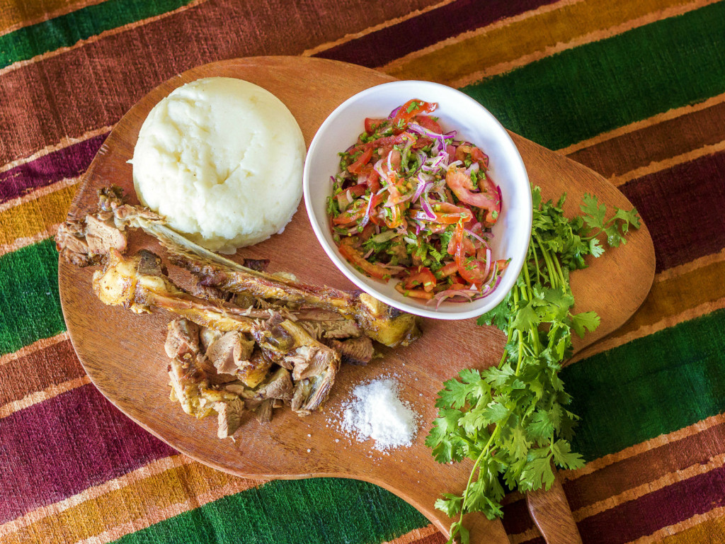 The national dish of Kenya - Ugali nyama choma na kachumbari