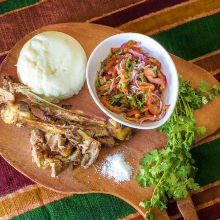 The national dish of Kenya - Ugali nyama choma na kachumbari