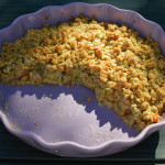 Rhubarb crisp with coconut and almond paste