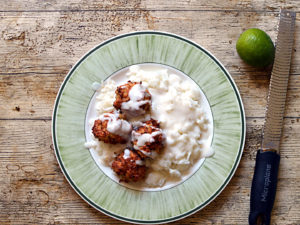 Chicken meatballs with coconut and lime sauce