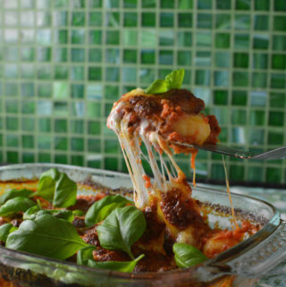 oven baked gnocchi in tomato sauce and mozzarella