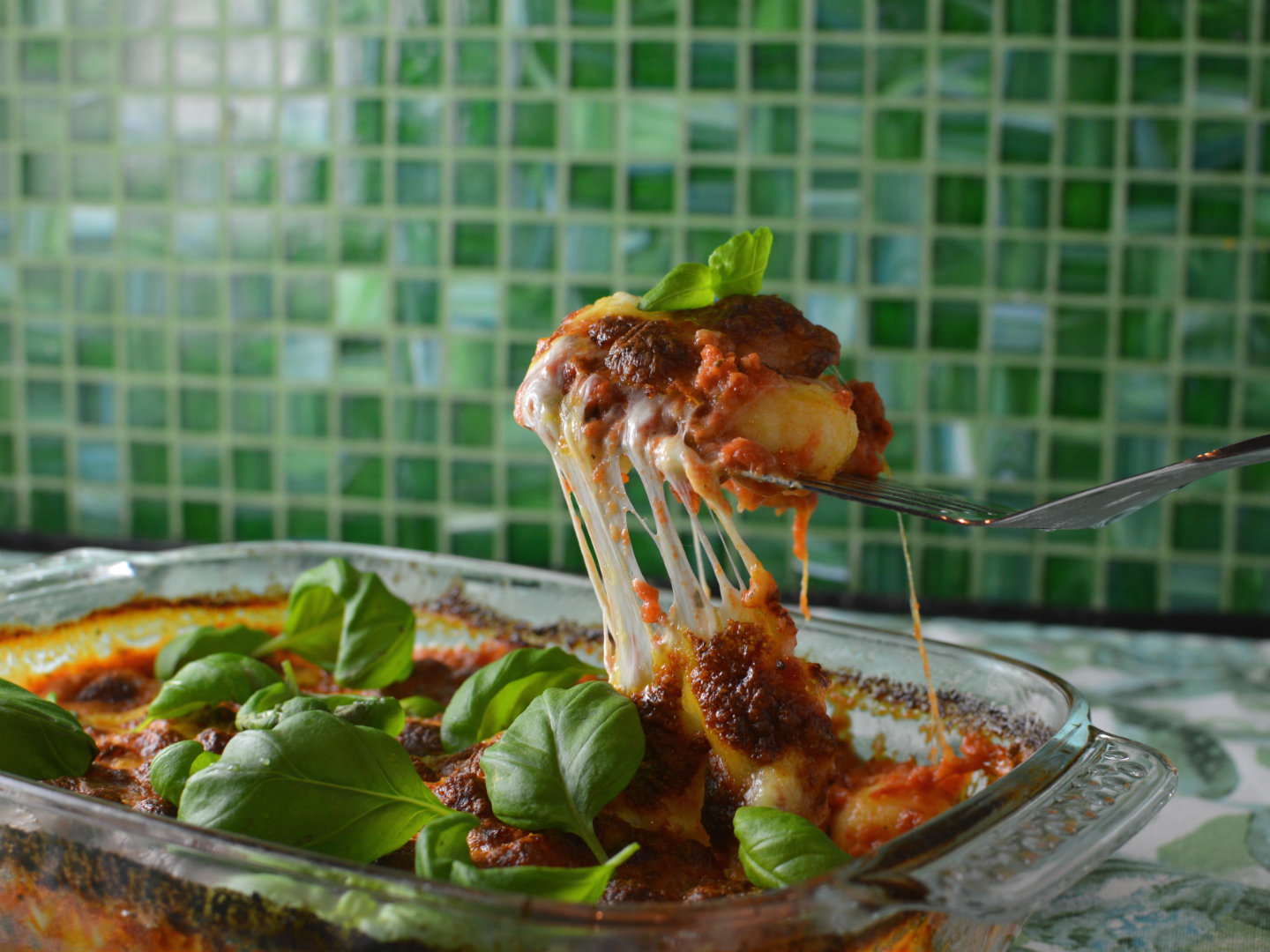 oven baked gnocchi in tomato sauce and mozzarella