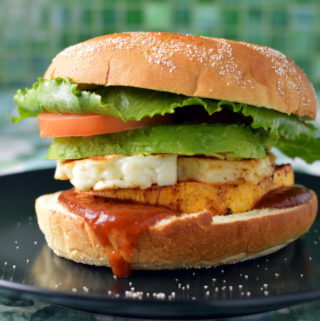 Sweet potato and halloumi vego burger