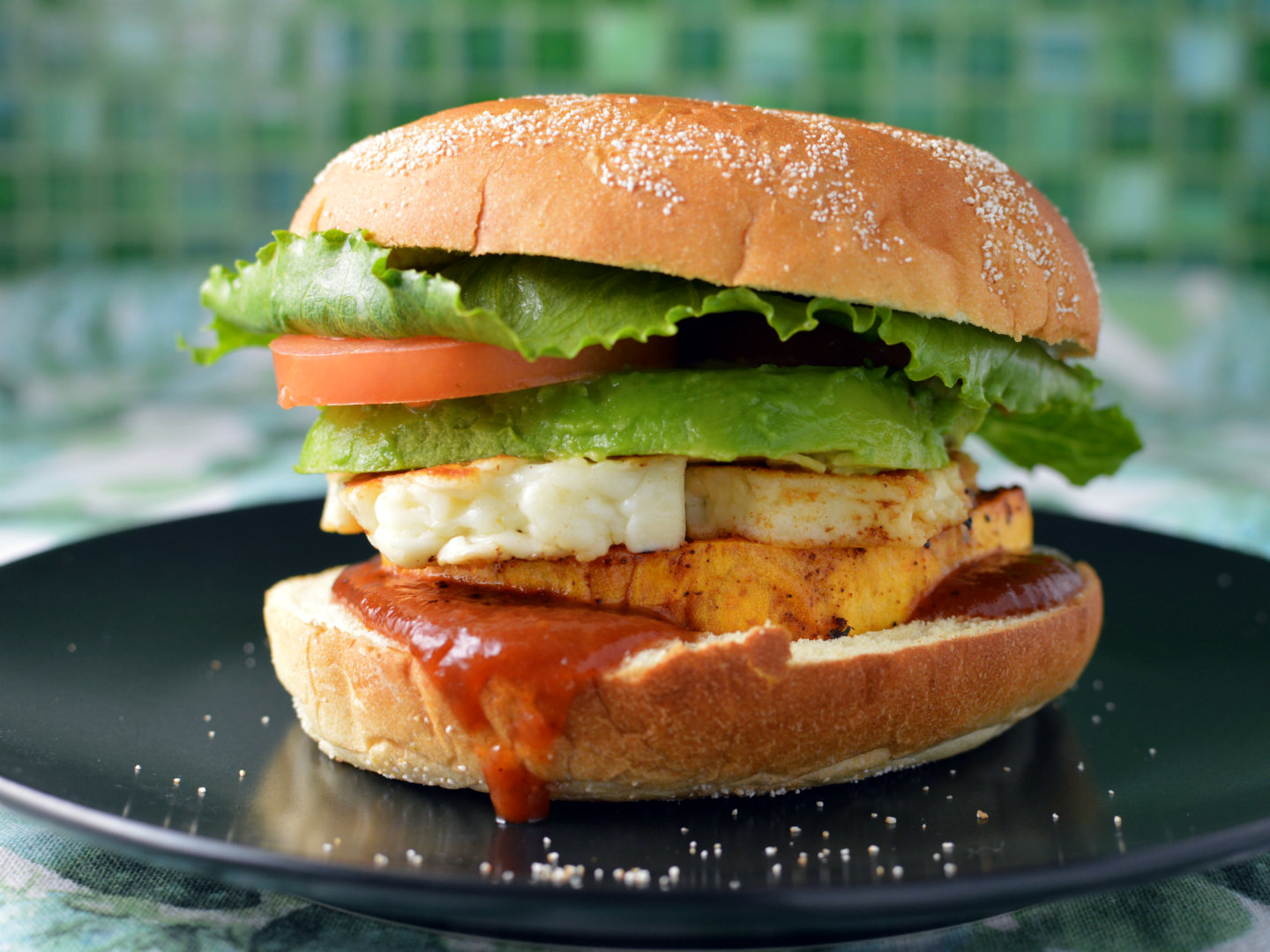 Sweet potato and halloumi vego burger