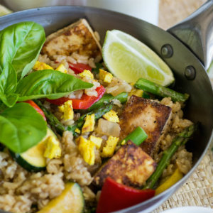 Oil free Vegetable Fried Rice with tofu