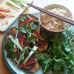 Veggie runners - grilled aubergines with miso and chia seed glaze