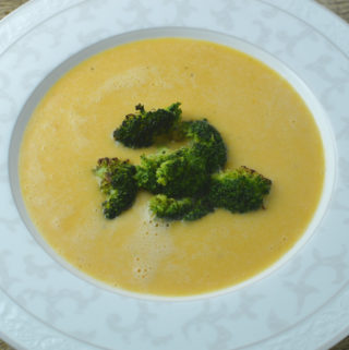 Smoky sweet potato cheese soup with broccoli