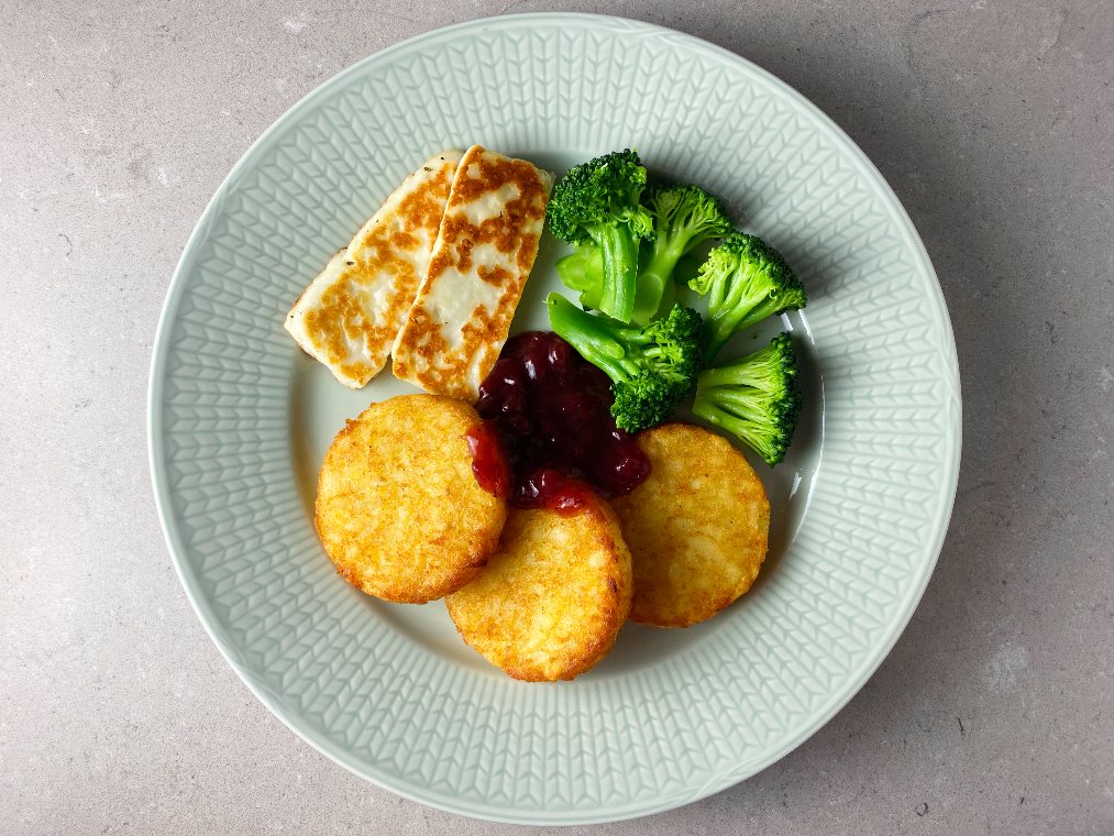 Potatisbullar med halloumi och broccoli